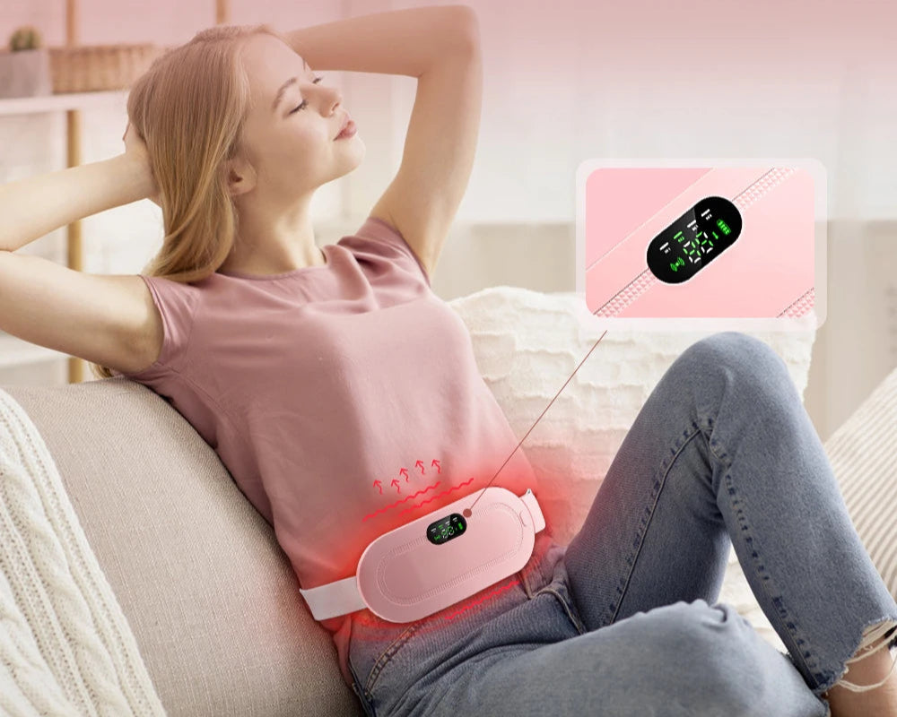 Electric Period Cramp Massager Vibrating Heating Belt for Menstrual Waist Stomach Abdominal Warm Palace Belt